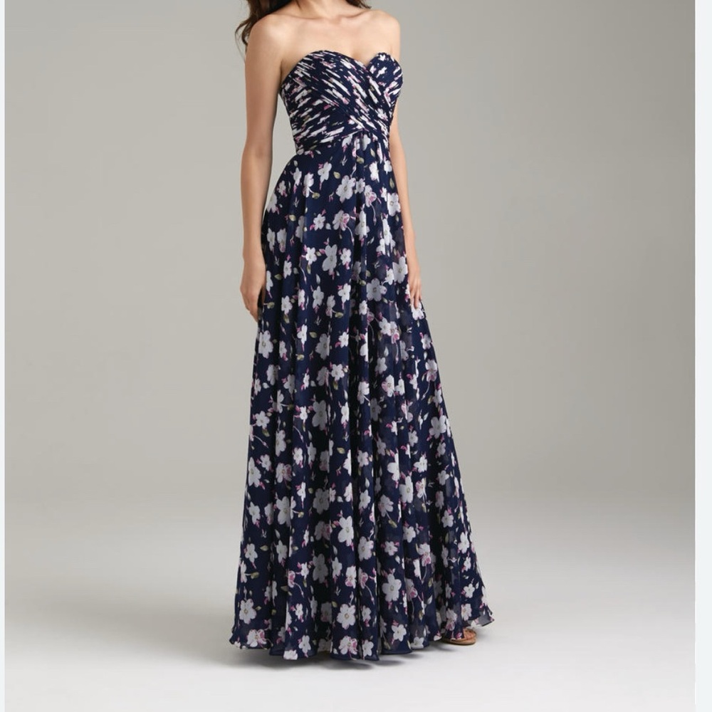 Allure Bridesmaid Navy Floral Ruched Dress